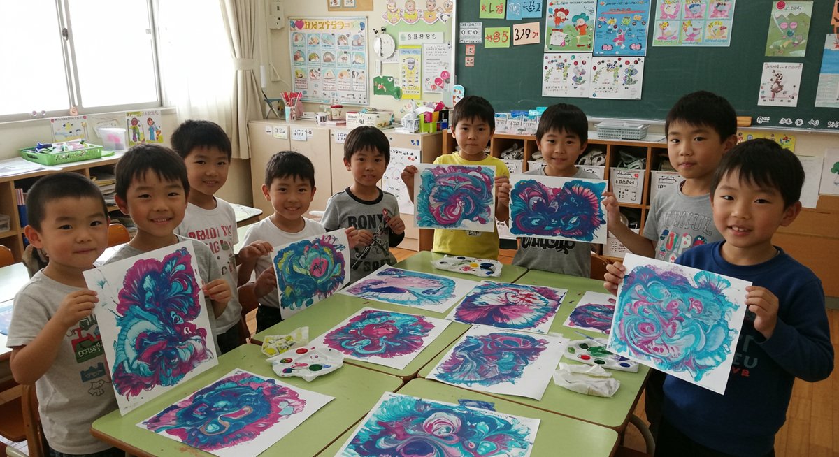 水彩 絵の具 マーブリング